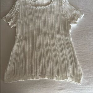 Avec Les Filles Cream Short Sleeve Knit Top